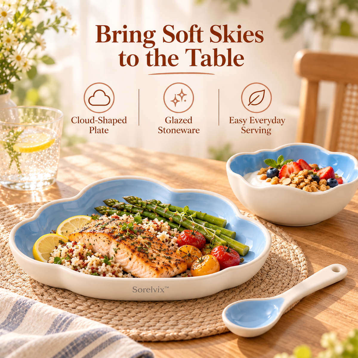 Sorelvix™ Cloudline Blue Dinnerware Set