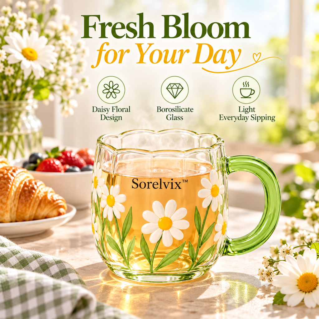 Sorelvix™ Daisy Meadow Glass Mug