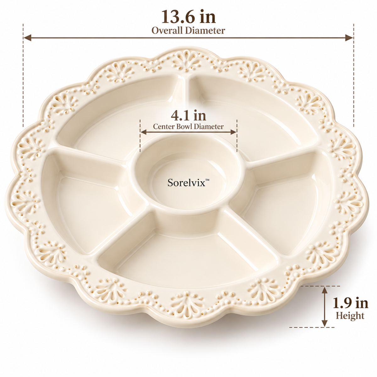 Sorelvix™ Ivory Lace Divided Serving Platter