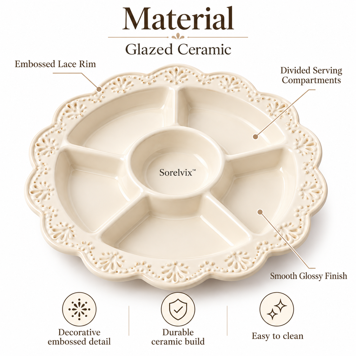 Sorelvix™ Ivory Lace Divided Serving Platter