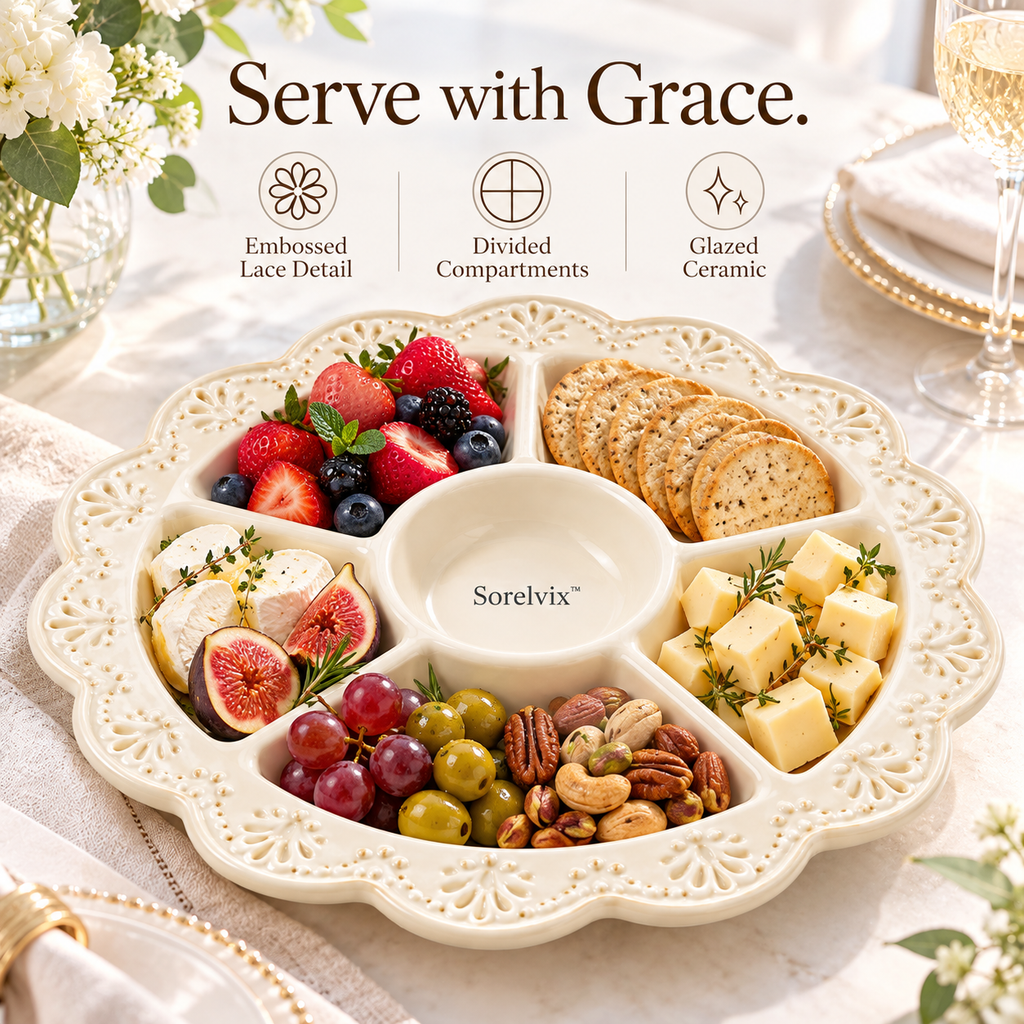 Sorelvix™ Ivory Lace Divided Serving Platter