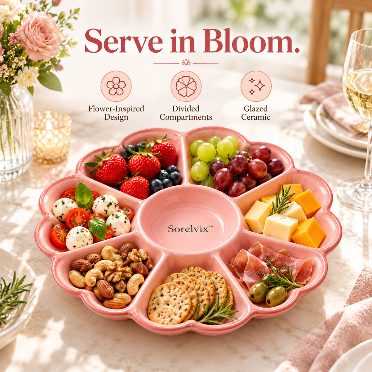 Sorelvix™ Blush Bloom Divided Serving Platter
