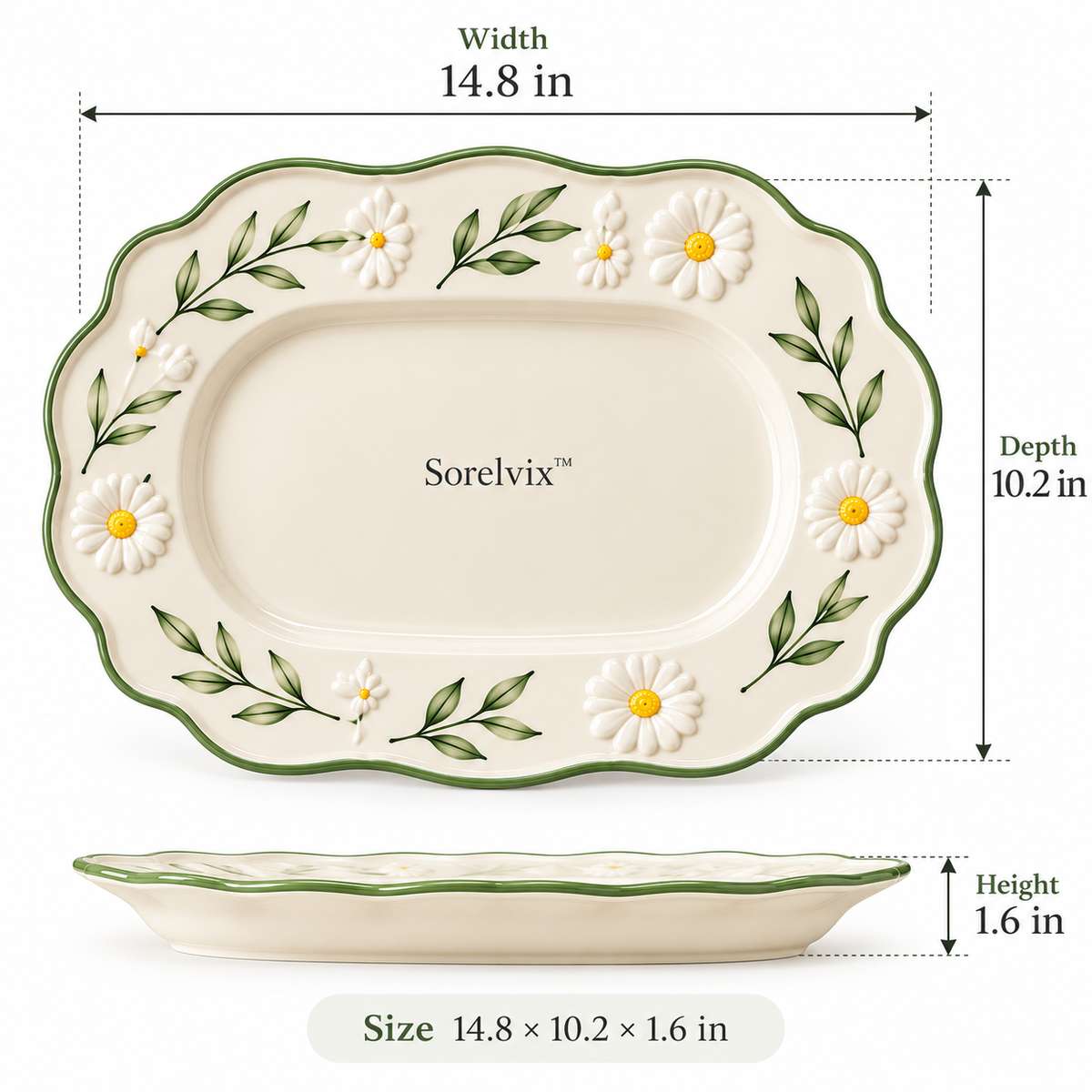 Sorelvix™ Daisy Vine Oval Serving Platter