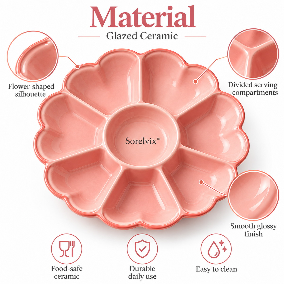 Sorelvix™ Blush Bloom Divided Serving Platter