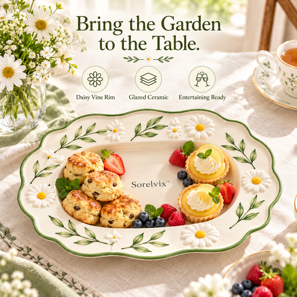 Sorelvix™ Daisy Vine Oval Serving Platter
