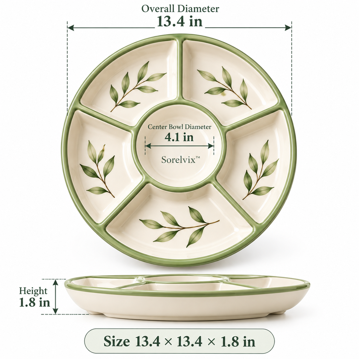 Sorelvix™ Sage Leaf Round Divided Platter