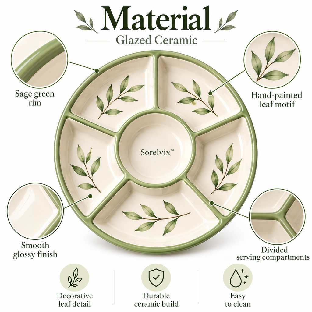 Sorelvix™ Sage Leaf Round Divided Platter