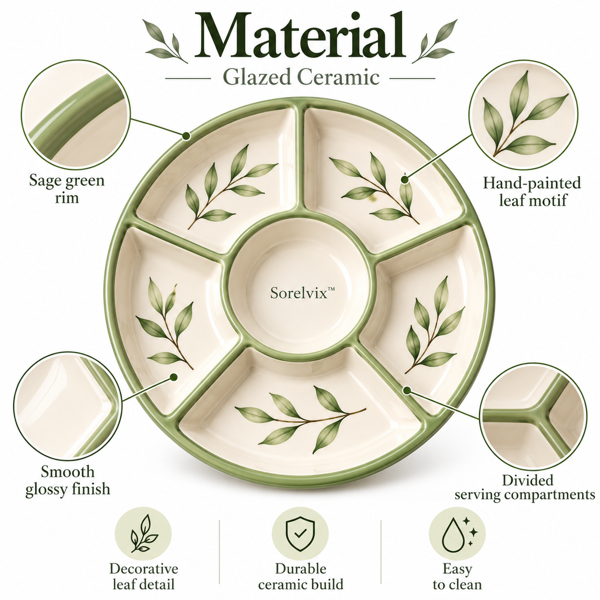 Sorelvix™ Sage Leaf Round Divided Platter