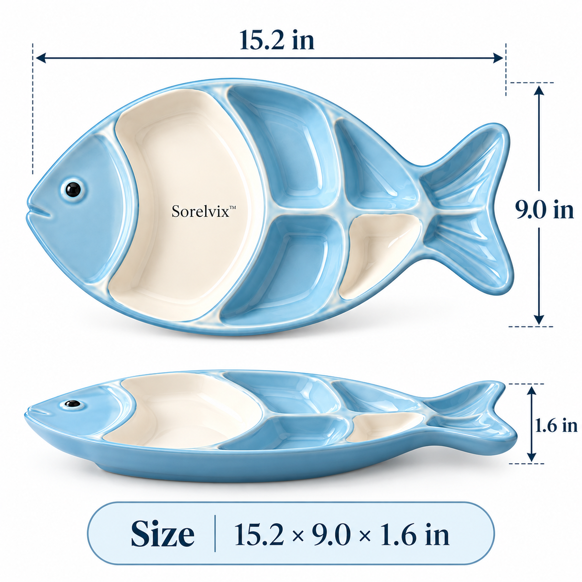Sorelvix™ Coastal Fish Divided Serving Platter