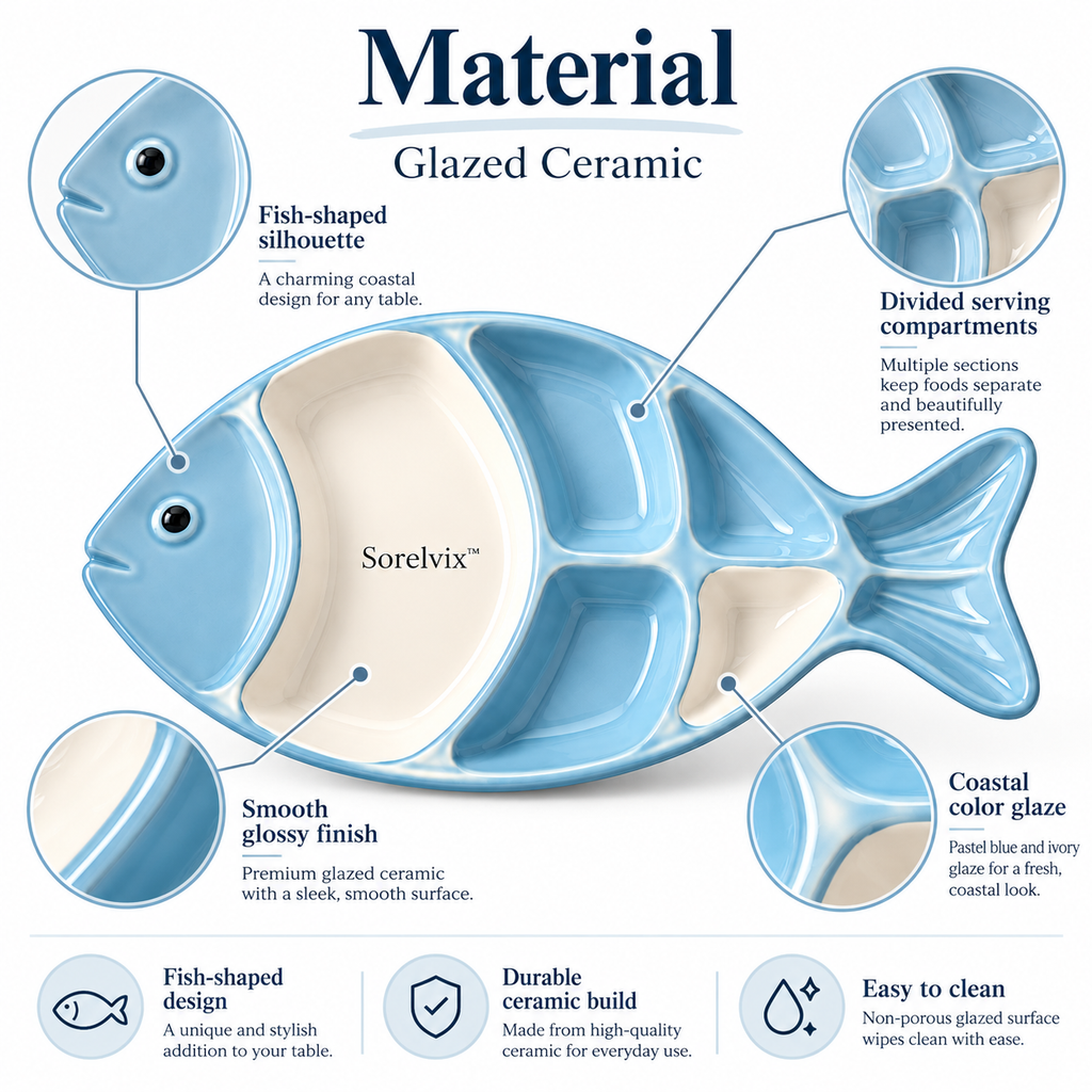 Sorelvix™ Coastal Fish Divided Serving Platter