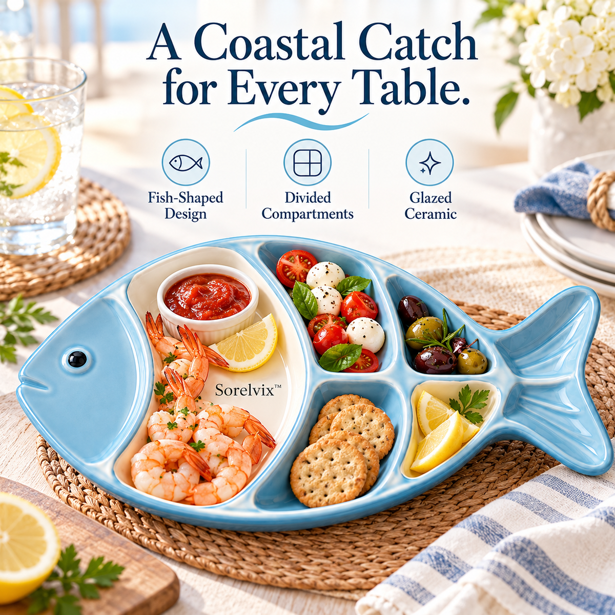 Sorelvix™ Coastal Fish Divided Serving Platter